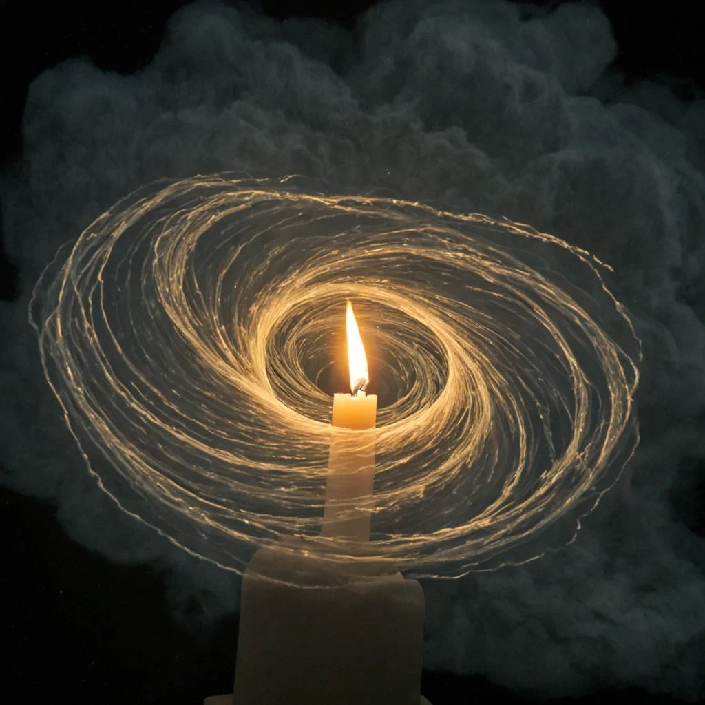 A single, selfsiphoning filament of reversed light, shaped like a 3,000,000dimensional helix of unformed illumination and inverted radiance, drifts through the center of a vast, inverted nebula of solidified shadow  each dark cloud carved from the exact moment between a candle flickering and its refusal to burn, a star collapsing and dissolving into nonluminous void, a camera shutter opening and collapsing into pure, unmeasured nonexposure. The filament does not emit photons  it unemits them, each coiling strand shedding a layer of photonic potential that never coalesced into visible glow, reforming into ephemeral, blackgoldthreaded afterimages shaped like