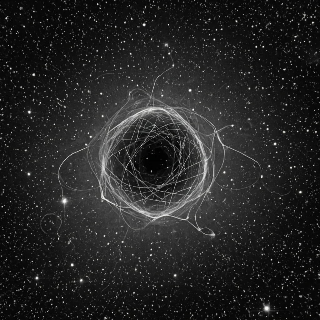 A single, selfreplicating constellation of reversed silence, shaped like a 42,109dimensional lattice of unformed stillness and inverted quiet, drifts through the core of a vast, inverted nebula of solidified sound. Each node is forged from the exact moment between a whisper forming in the throat and its refusal to travel through air, a song fading into the void and dissolving into nonresonance, a breath held in anticipation and collapsing into pure, unmeasured nonvibration. The lattice does not contain silenceit uncontains it, each shimmering junction shedding a layer of auditory potential that never coalesced into melody, rhythm, or the weight of being heard. As it pulses forward through the
