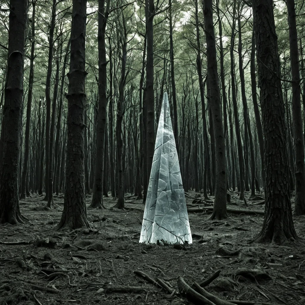 A single, selfilluminating shard of solidified silence, shaped like a crystalline fracture of reversed auditory stillness, hovers at the center of a vast, inverted forest of petrified whispers grown from the compressed, unspoken words of a civilization that communicated through the duration of synchronized, silent listening. The shard does not emit lightit unhears, each rotation dissolving a layer of resonance that never coalesced into a spoken thought, reforming into ephemeral, moonstoneveined afterimages shaped like the negative space between two ears that never caught the same breath in the same moment of mutual quiet. The forest is not botanicalit is a layered expanse of fossilized attention, each tree etched with