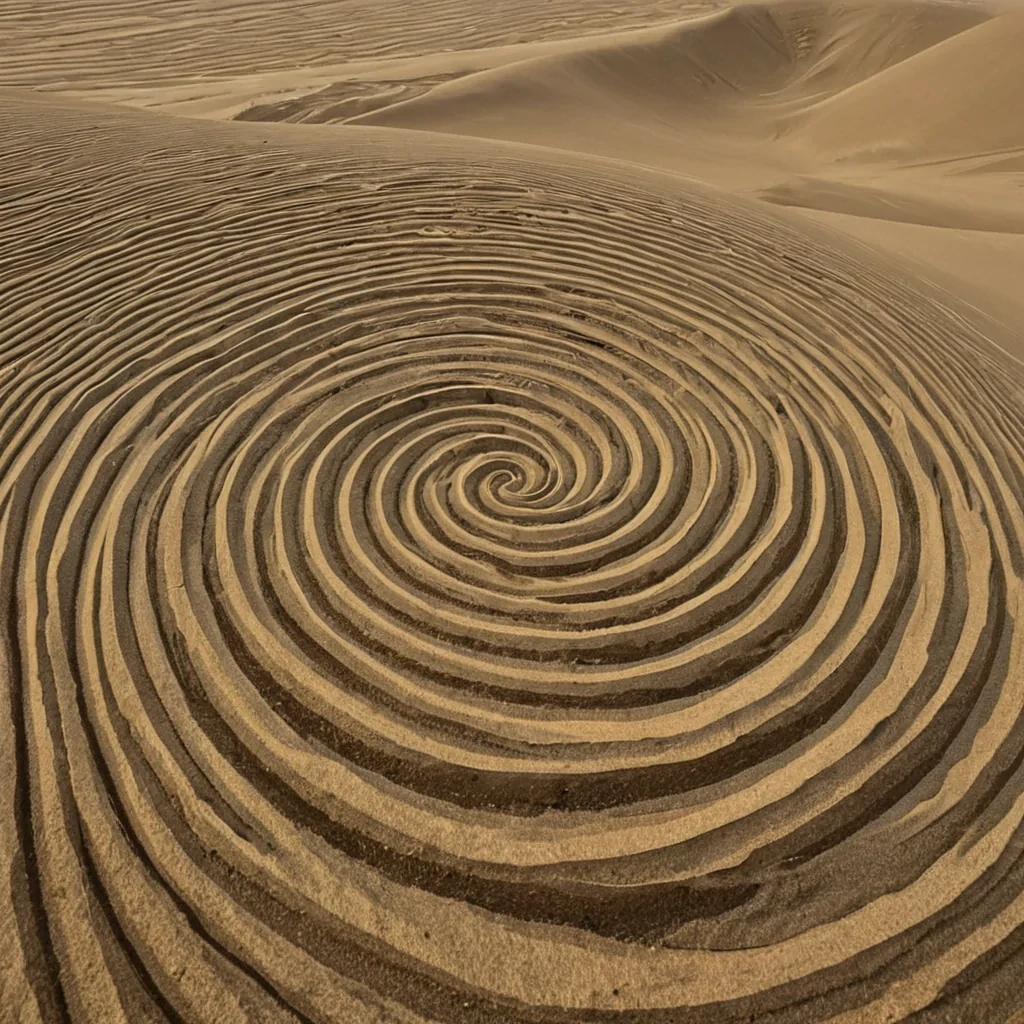 A single, selfilluminating filament of reversed gravity, shaped like a 13dimensional helix of unformed light and inverted buoyancy, floats at the center of a vast, inverted desert of petrified windeach dune sculpted from the fossilized breath of a civilization that measured existence not by motion, but by the duration of synchronized, breathless stillness held just before the first gust was ever permitted to stir the sand in a world where air was not forbidden, but never needed. The filament does not riseit unfalls, each spiraling coil shedding a layer of aerodynamic potential that never coalesced into a shared current, reforming into ephemeral, opalthreaded afterimages shaped like the negative