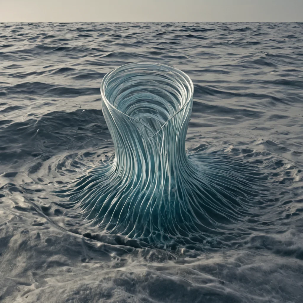 A single, selfquantizing filament of reversed gravity, shaped like a 37dimensional helix of unformed weight and inverted buoyancy, floats at the center of a vast, inverted ocean of solidified silenceeach wave frozen midcrest in the exact moment of transition between sound and stillness, carved from the petrified resonance of a civilization that measured presence not by motion, but by the duration of synchronized, breathless suspension held just before the first ripple was ever permitted to disturb the surface of a world where water was not forbidden, but never needed. The filament does not sinkit unfloats, each rotating coil shedding a layer of hydrodynamic potential that never coalesced into a shared current, reforming into ephem