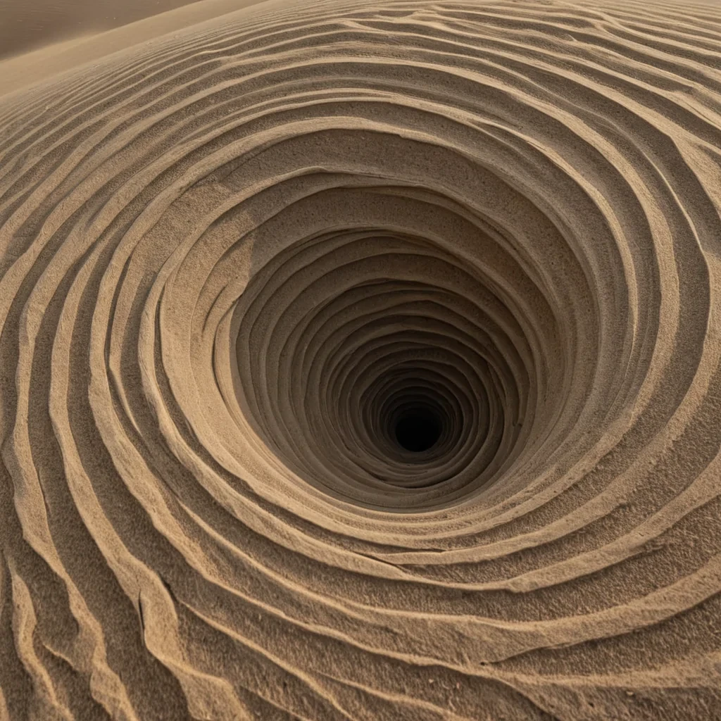 A single, selfreversing vortex of compressed silence, shaped like a 137dimensional helix of unformed stillness and inverted resonance, rotates at the center of a vast, inverted desert of solidified windeach dune sculpted from the petrified instant between a gusts rise and its refusal to dissipate, a whispers formation and its containment in the air, a breaths exhalation and its sudden, silent collapse into the void. The vortex does not spinit unspins, each spiraling filament shedding a layer of kinetic potential that never coalesced into a shared motion, reforming into ephemeral, obsidianthreaded afterimages shaped like the negative space between two lungs that never synchronized,