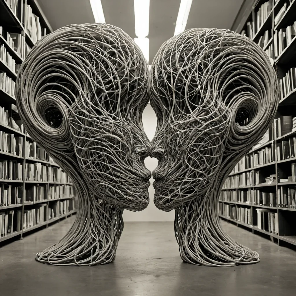 A single, selfrewriting tangle of solidified silence, shaped like a Mbius strip of reversed auditory stillness, pulses at the center of a vast, inverted archive constructed from the compressed, unrecorded moments of a civilization that communicated through the duration of synchronized, silent forgetting of their own names. The tangle does not eraseit unnames, each twist dissolving a layer of identity that never coalesced into a shared memory, reforming into ephemeral, obsidianveined afterimages shaped like the negative space between two mouths that never uttered the same syllable in the same moment of mutual erasure. The archive is not textualit is a layered expanse of petrified amnesia, each shelf a