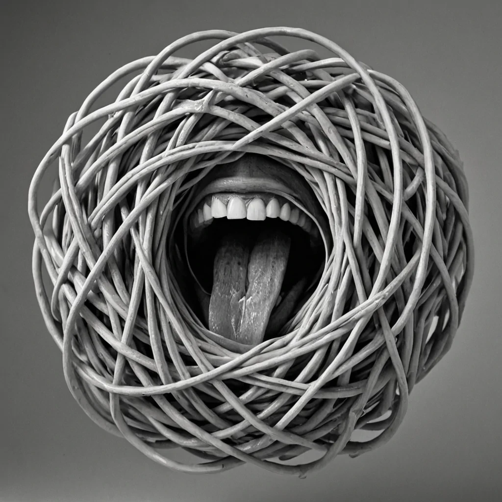 A single, selfunfolding thread of reversed laughter, shaped like a 1,001,000,000,000,000,000,000dimensional tangle of unformed mirth and inverted joy, pulses through the hollow core of a vast, inverted theater of solidified silence. Each knot is spun from the exact moment between a chuckle forming in the throat and its refusal to echo, a smile cracking across lips and dissolving into nonexpression, a heartbeat syncing with the rhythm of a forgotten joke and collapsing into pure, unmeasured nonhumor. The thread does not carry laughterit uncarries it, each unraveling loop shedding a layer of emotional