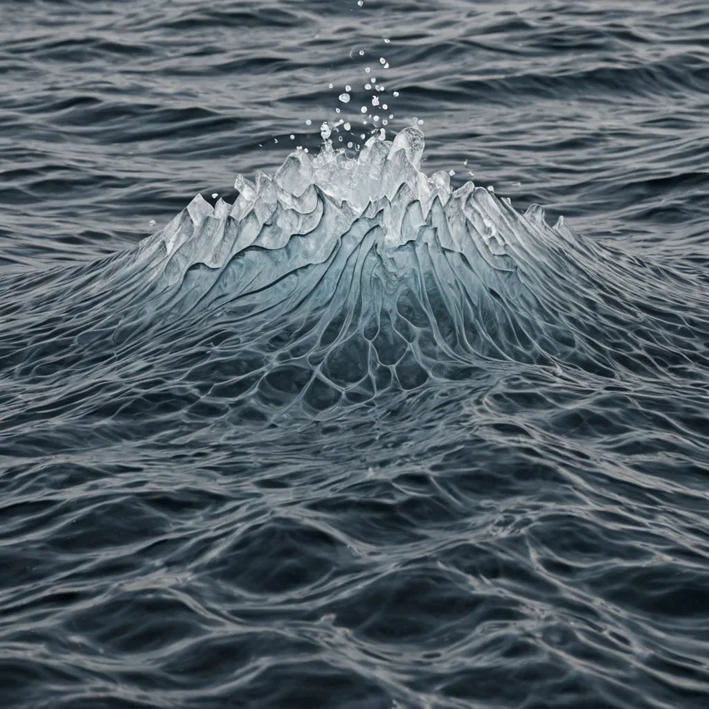 A single, selfilluminating cluster of crystallized silence, shaped like a 713dimensional lattice of unformed stillness and inverted quiet, pulses at the center of a vast, inverted ocean of solidified soundeach wave frozen midcrest at the exact moment between a whisper dissolving into air and its refusal to be heard, a sigh escaping lips and its sudden unraveling into nonresonant vapor, a hand brushing water and dissolving into motionless ripples. The cluster does not muteit unmutes, each trembling node shedding a layer of acoustic potential that never coalesced into a shared echo, reforming into ephemeral, moonstoneveined afterimages shaped like the negative space between two lips that