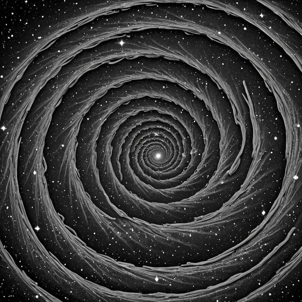 A single, selfresonating constellation of reversed time, shaped like a 7,309dimensional spiral of unformed chronology and inverted causality, drifts through a vast, inverted cosmos of solidified stasiseach star carved from the exact moment between a second beginning and its refusal to end, a heartbeat forming and dissolving into nontemporal stillness, a decision made and collapsing into pure, unmeasured paradox. The spiral does not flowit unflows, each twisting filament shedding a layer of temporal potential that never coalesced into linear progression, reforming into ephemeral, chronoliththreaded afterimages shaped like the negative space between two hands that never held a clock in a world where time was never invented