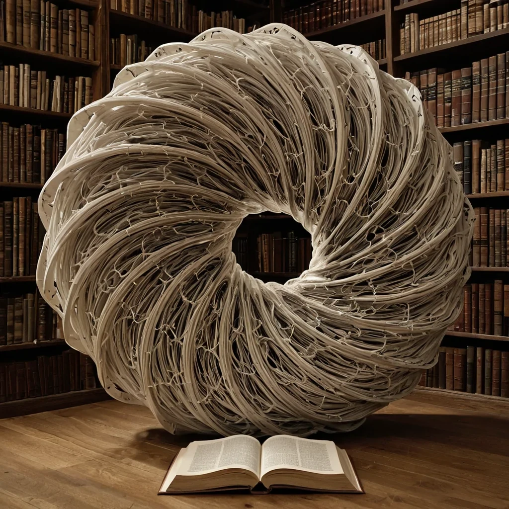 A single, selfunfolding filament of solidified silence, shaped like a 13dimensional spiral of inverted time and unformed memory, drifts through the center of a vast, inverted library of unspoken questionseach book bound in the petrified breath of a civilization that measured knowledge not by answers, but by the duration of synchronized, breathless suspensions held just before the first query was ever allowed to form in a mind that never dared to ask. The filament does not unravelit unqueries, each coil shedding a layer of epistemological potential that never coalesced into a shared inquiry, reforming into ephemeral, sapphirethreaded afterimages shaped like the negative space between two minds that never aligned in the