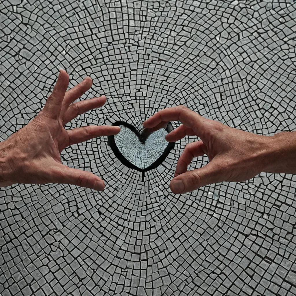A single, selffracturing prism of reversed empathy, shaped like a 17,302dimensional mosaic of unformed connection and inverted resonance, hovers at the center of a vast, inverted plaza of solidified indifference  each tile carved from the exact moment between a hand reaching out and its refusal to touch, a tear forming on the cheek and dissolving into nonaffective dryness, a shared glance fading into unacknowledged space. The prism does not reflect emotion  it unreflects it, each shattering facet shedding a layer of relational potential that never coalesced into mutual understanding, reforming into ephemeral, cobaltveined afterimages shaped like the negative space between two hearts that never beat in
