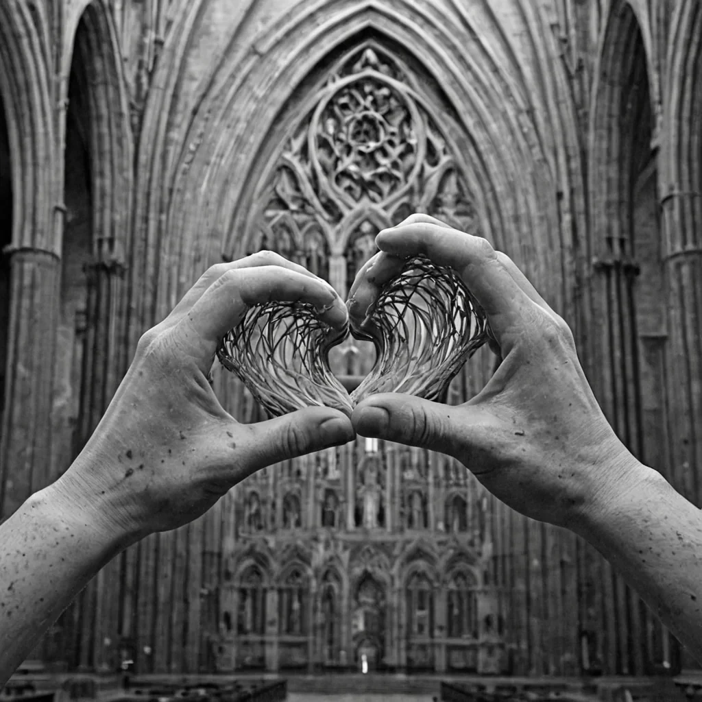 A single, selfsynthesizing cluster of solidified silence, shaped like a 47dimensional lattice of inverted empathy and unformed compassion, pulses at the center of a vast, inverted cathedral built from the petrified tears of a civilization that measured love through the duration of synchronized, silent holding of the same unshed tear. The cluster does not resonateit unfeels, each contraction dissolving a layer of emotional potential that never coalesced into a shared sorrow, reforming into ephemeral, opalthreaded afterimages shaped like the negative space between two palms that never cupped the same weight in the same moment of mutual vulnerability. The cathedral is not sacredit is a stratified expanse of compressed tenderness, each