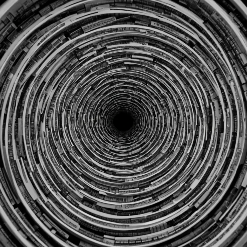 A single, selfsiphoning vortex of reversed silence, shaped like a 1,000,000,000,000,000,000,000dimensional spiral of unformed stillness and inverted quiet, rotates at the center of a vast, inverted library of solidified sound. Each spiral is spun from the exact moment between a page turning and its refusal to make noise, a whisper forming in the throat and dissolving into nonresonance, a heartbeat syncing with the rhythm of a clock and collapsing into pure, unmeasured nonvibration. The vortex does not contain silenceit uncontains it, each trembling loop shedding a layer of auditory potential that never coales