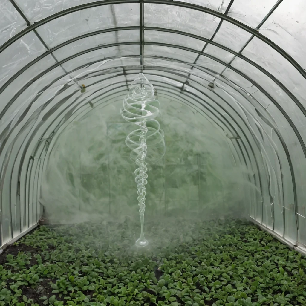 A single, selfreplicating droplet of solidified breath, shaped like a spiraling, nonNewtonian vortex of reversed thermal expansion, pulses at the center of a vast, inverted greenhouse suspended in the atmospheric limbo between two unseasoned climates. The droplet does not condenseit unevaporates, each ripple dissolving a layer of humidity that never coalesced into rain, reforming into ephemeral, emeraldveined mist shaped like the negative space between two lungs that never synchronized in the same moment of mutual inhalation. The greenhouse is not botanicalit is a layered expanse of petrified growth, each pane etched with the chromatic residue of a leaf that was almost unfurled