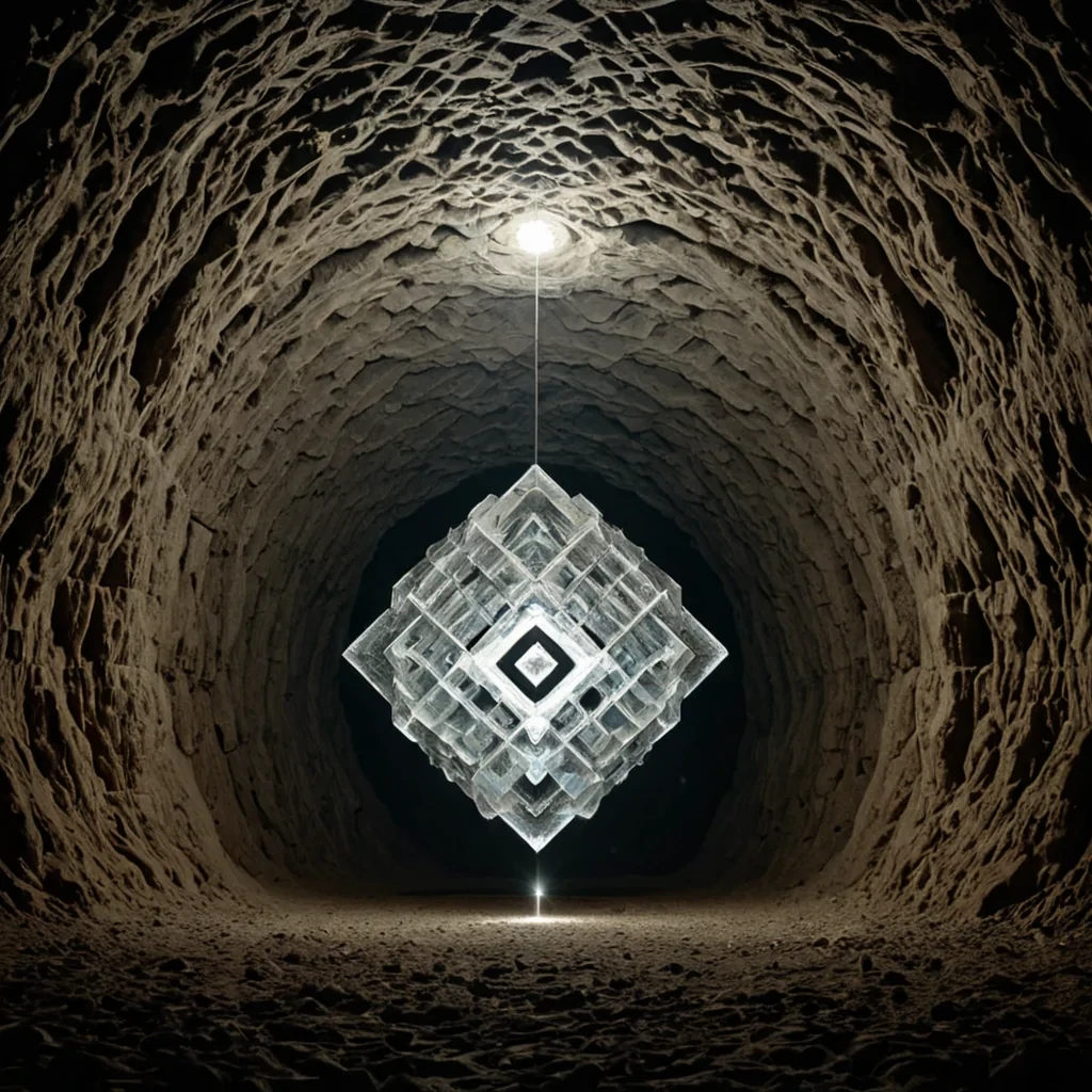 A single, selfilluminating cluster of suspended, crystalline breaths, shaped like a 3dimensional lattice of inverted gravity and unformed weight, hovers at the center of a vast, inverted cavern carved from the solidified silence of a civilization that measured time not by clocks, but by the duration of synchronized, breathless pauses held just before the first heartbeat was ever allowed to echo in a world where life was never permitted to pulse. The cluster does not glowit unbreathes, each facet shedding a layer of biological potential that never coalesced into a shared rhythm, reforming into ephemeral, jadethreaded afterimages shaped like the negative space between two chests that never rose in unison during the same moment of