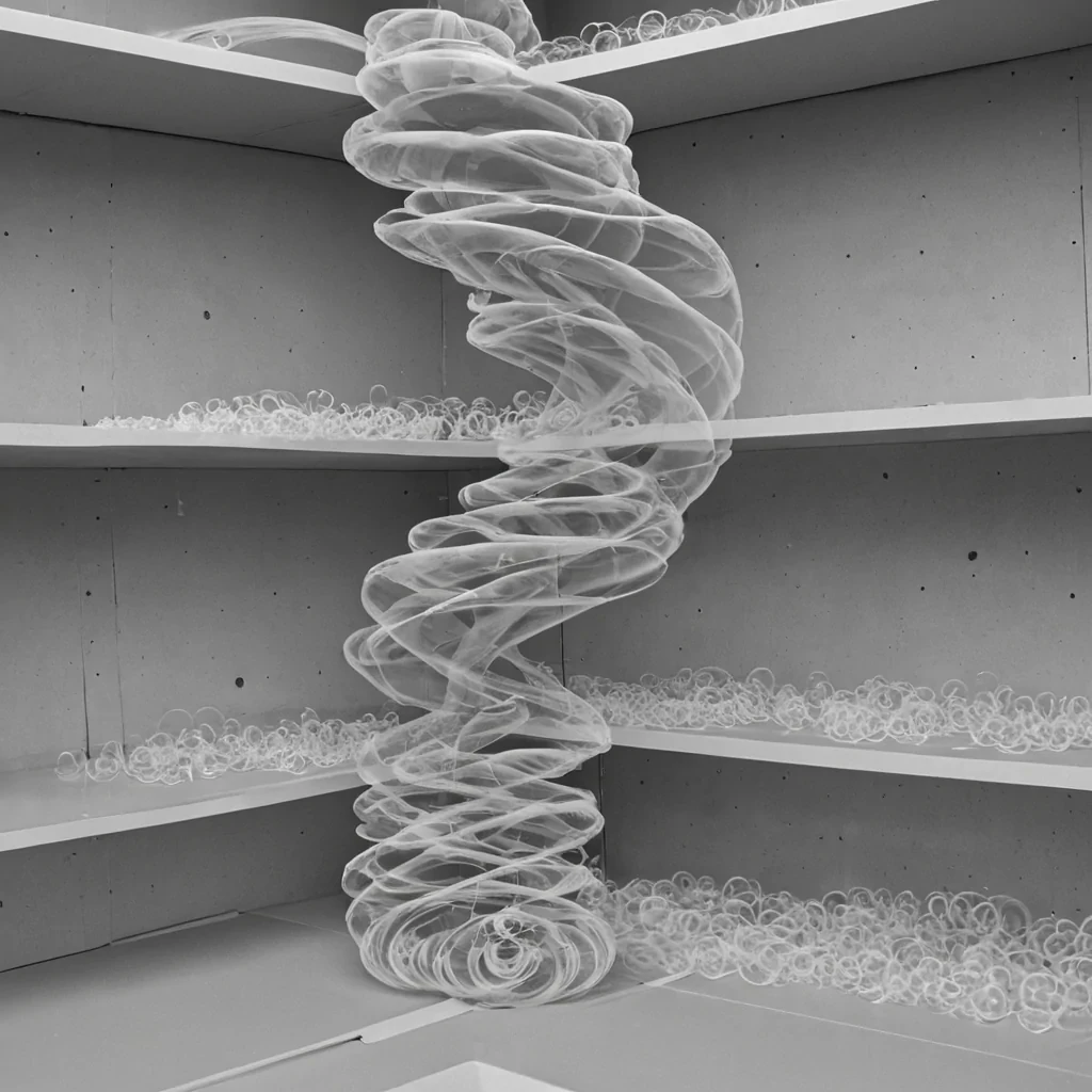 A single, selfigniting filament of solidified silence, shaped like a spiraling, nonreflective helix of reversed entropy, pulses at the center of a vast, inverted archive suspended in the vacuum between two nonrotating, silent quantum foam bubbles. The filament does not burnit unignites, each twist dissolving a layer of heat that never coalesced, reforming into ephemeral, monochrome pages shaped like the negative space between two fingers that never turned a page in the same moment of shared reading. The archive is not textualit is a layered expanse of petrified curiosity, each shelf etched with the thermal residue of a question that was almost asked, its surface shimmering with the faint