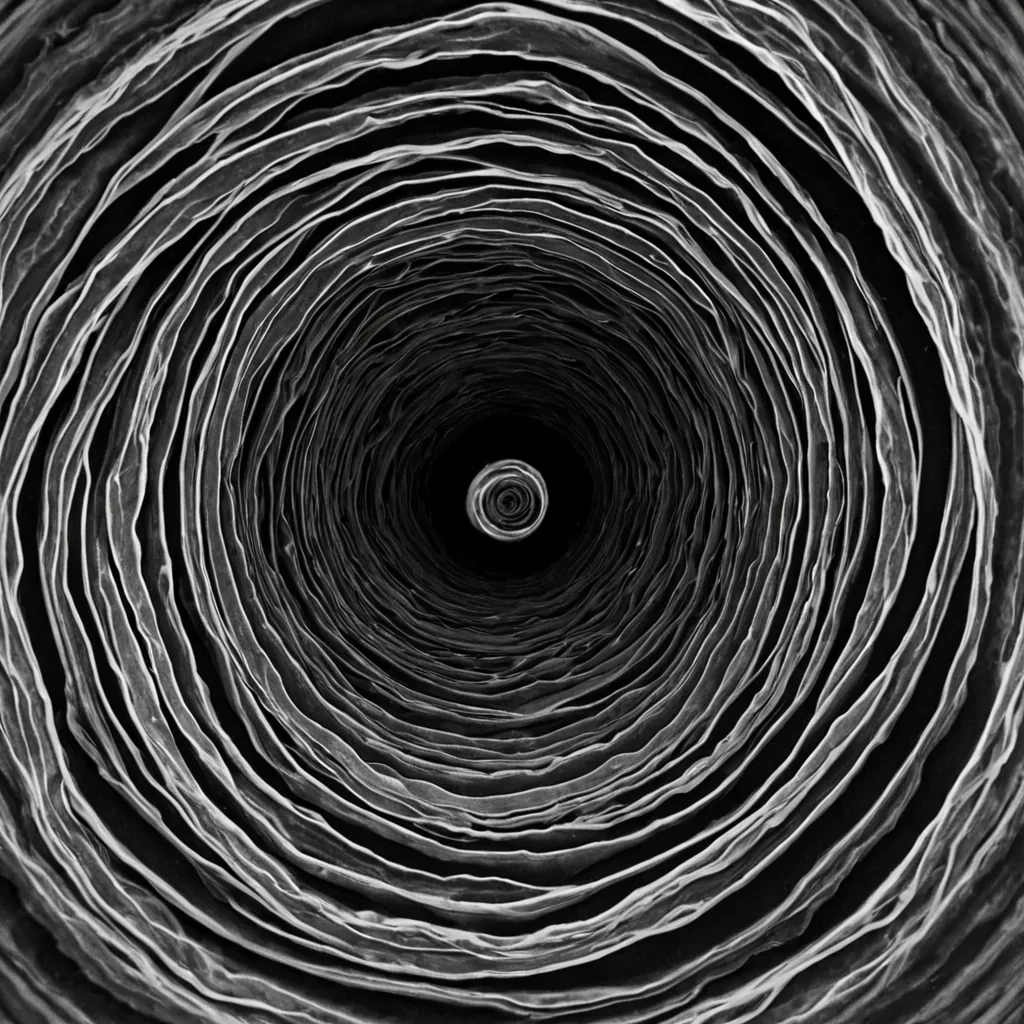 A single, selfoscillating membrane of reversed memory, shaped like a 17,000dimensional ripple of unformed recollection and inverted nostalgia, pulses through the hollow core of a vast, inverted archive of solidified forgetting. Each fold is spun from the exact moment between a photograph being taken and its refusal to develop, a name whispered in the dark and dissolving into nonecho, a hand brushing anothers and collapsing into pure, unmeasured nonremembrance. The membrane does not preserve the pastit unpreserves it, each trembling wave shedding a layer of mnemonic potential that never coalesced into identity, legacy, or the weight of being remembered. As it vibrates backward through the infinite stacks