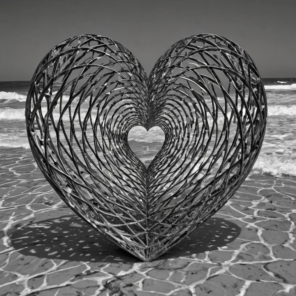 A single, selfattuning lattice of crystallized silence, shaped like a 19dimensional kaleidoscope of inverted empathy and unformed connection, rotates at the center of a vast, inverted ocean of solidified tears shed by a civilization that measured love through the duration of synchronized, silent glances held just before the first hand was ever reached to touch another. The lattice does not reflectit unfeels, each facet dissolving a layer of emotional potential that never coalesced into a shared tenderness, reforming into ephemeral, lapisthreaded afterimages shaped like the negative space between two palms that never met in the same moment of mutual warmth. The ocean is not liquidit is a stratified expanse of compressed sorrow