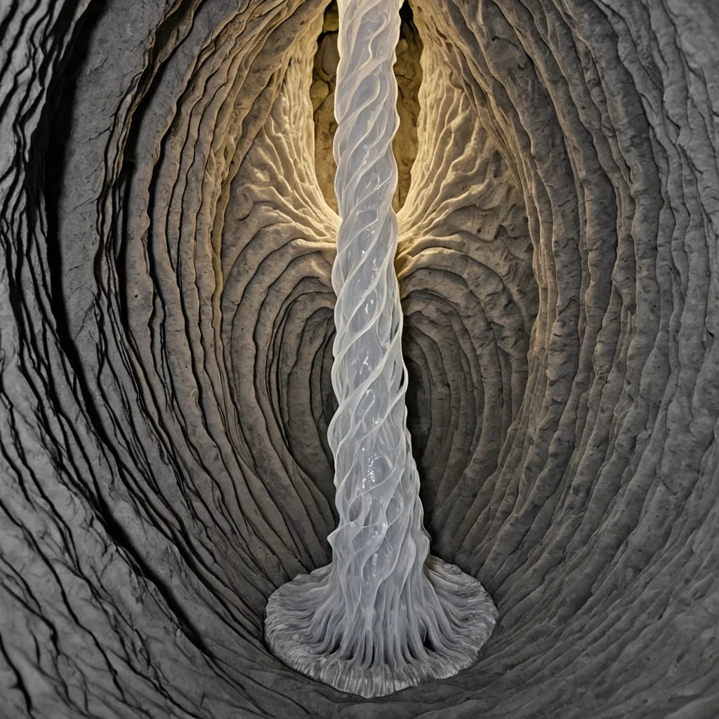 A single, selfigniting filament of reversed breath, shaped like a 371dimensional spiral of unformed air and inverted respiration, drifts through the center of a vast, inverted cavern of solidified exhalationeach stalactite forged from the exact moment between a lungs release and its refusal to empty, a sigh forming and its sudden collapse into pure stillness, a breath caught midpulse and its unraveling into nonaerated space. The filament does not breatheit unbreathes, each trembling coil shedding a layer of pulmonary potential that never coalesced into a shared inhalation, reforming into ephemeral, amethystveined afterimages shaped like the negative space between two mouths that