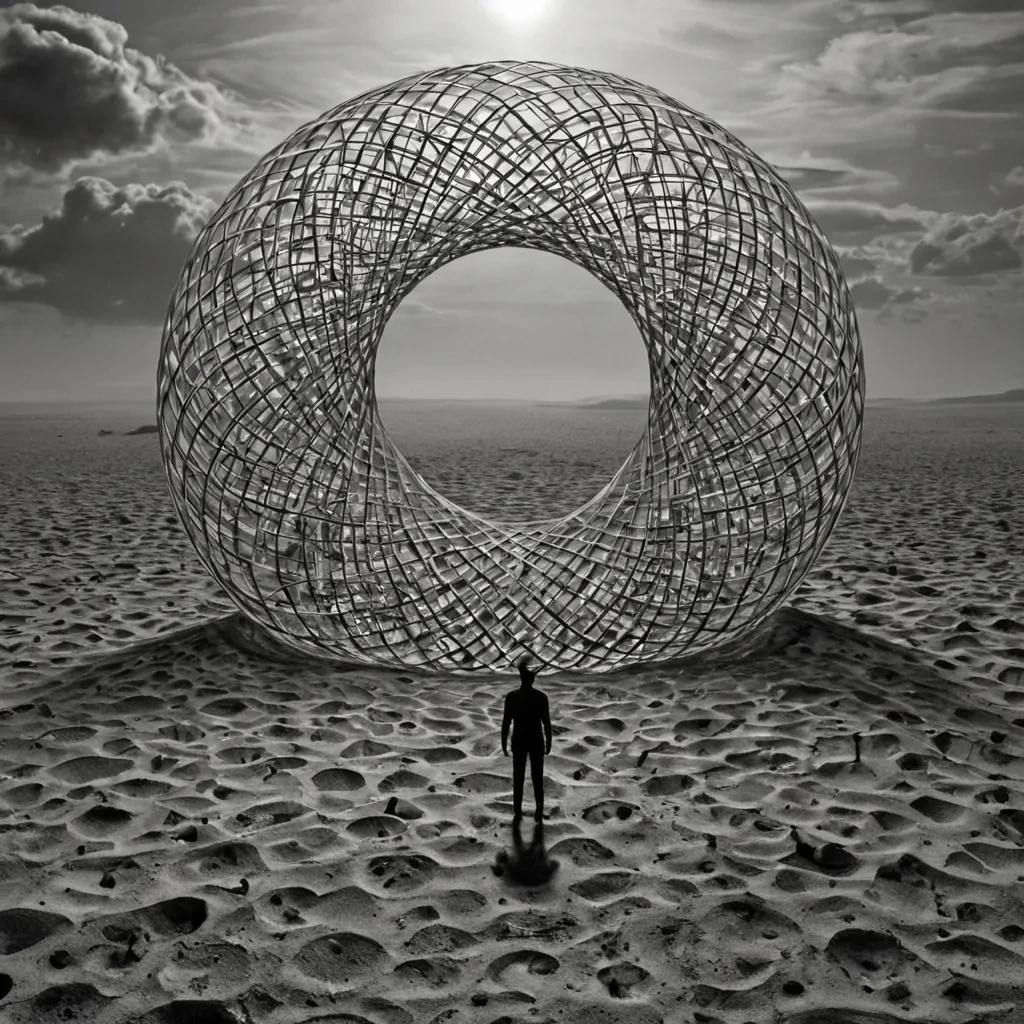 A single, selfreverberating cluster of reversed dreams, shaped like a 947dimensional lattice of unformed slumber and inverted subconscious, thrums at the center of a vast, inverted dreamscape of solidified wakefulnesseach landscape carved from the exact moment between a thought forming and its refusal to coalesce, a memory surfacing and dissolving into nonremembered air, a vision unfolding and collapsing into pure, unobserved silence. The cluster does not dreamit undreams, each pulsing node shedding a layer of psychic potential that never coalesced into a shared narrative, reforming into ephemeral, lapislazulithreaded afterimages shaped like the negative space between two minds that never synchronized