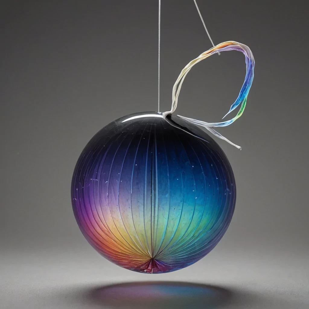 A vertical, hyperrealistic closeup of a single, translucent sphere of liquid mercury floating in a void of deep, indigo darkness. The sphere is not reflective but refractive, bending the light from an unseen source to create a prismatic rainbow arc across the bottom edge of the frame. Inside the mercury, a tiny, intricate origami crane made of matte white paper is suspended in perfect suspension, its wings slightly unfurled as if caught in a microcurrent. The paper crane is not solid but semipermeable, allowing faint, glowing threads of golden fiber optic light to weave through its folds, pulsing with a slow, rhythmic heartbeat. The background is a seamless gradient from deep navy to midnight black, with a subtle,