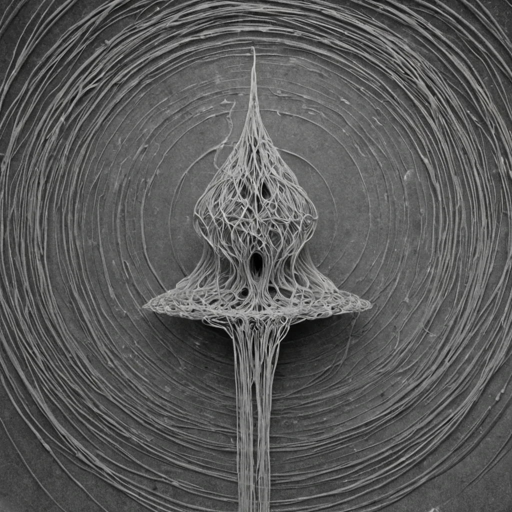 A single, selfoscillating knot of reversed silence, shaped like a 12,007dimensional tangle of unformed stillness and inverted resonance, floats at the center of a vast, inverted cathedral of solidified sound. Each strand is spun from the exact moment between a breath held in anticipation and its refusal to release, a whisper forming on the lips and dissolving into nonvibration, a hand cupping the void and releasing it into nonaudible dust. The knot does not contain quietit uncontains it, each fraying twist shedding a layer of acoustic potential that never coalesced into harmony, rhythm, or echo, reforming into ephemeral, mercuryveined mist that pulses in reverse,