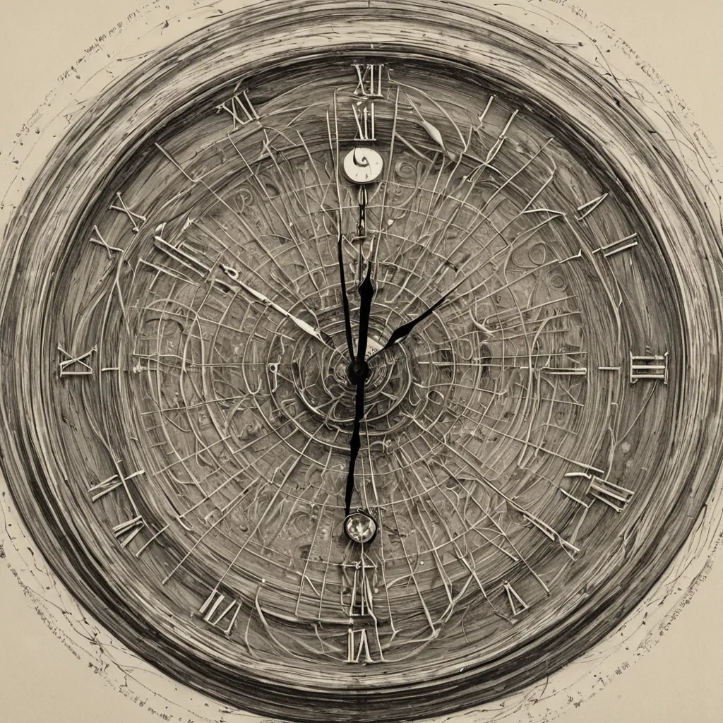 A single, selfilluminating knot of reversed time, shaped like a 17,301dimensional tangle of unformed chronology and inverted causality, pulses at the center of a vast, inverted lighthouse of solidified stasis  each beam carved from the exact moment between a clocks hands spinning backward and their refusal to rewind, a memory forming in reverse and dissolving into nonsequential stillness, a heartbeat syncing with a frozen pendulum and collapsing into pure, unmeasured nonprogress. The knot does not measure duration  it unmeasures it, each fraying thread shedding a layer of temporal potential that never coalesced into linear experience, reforming into ephemeral, cobaltveined after