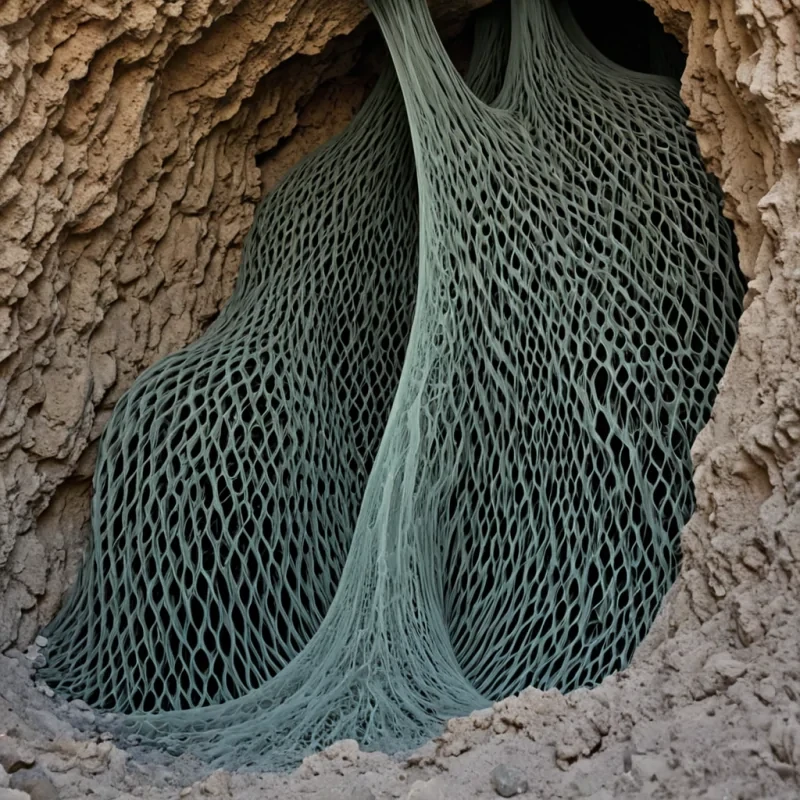 A single, selffragmenting lattice of reversed breath, shaped like a 27,000dimensional mesh of unformed respiration and inverted oxygen, drifts through the center of a vast, inverted cavern of solidified air  each stalactite carved from the exact moment between a lung expanding and its refusal to inhale, a sigh escaping and dissolving into nonaerodynamic stillness, a breath held and collapsing into pure, unmeasured suspension. The mesh does not circulate air  it uncirculates it, each trembling filament shedding a layer of pulmonary potential that never coalesced into lifesustaining exchange, reforming into ephemeral, emeraldveined afterimages shaped like the negative space between