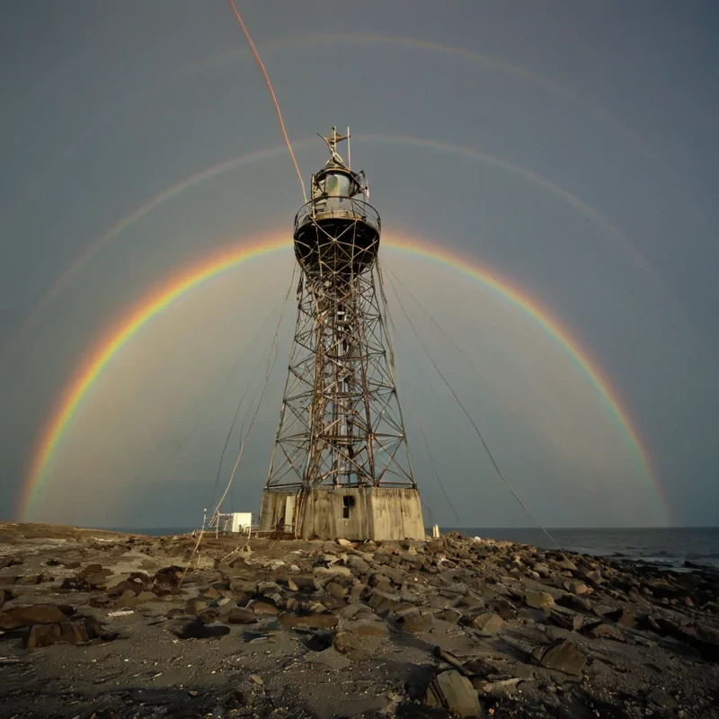 A single, selfilluminating filament of solidified rainbows coils through the hollowed core of a dormant radio tower built from the inverted remains of a lighthouse that never stood on a shore, its strands not fibrous but spun from the chromatic residue of a broadcast signal sent into the void between two stars that never aligned. The filament does not transmitit untransmits, each pulse retracting a century of frequency into its core, condensing into a dense, prismatic knot that hums with the electromagnetic signature of a lullaby composed in the language of unbroken silence. The towers outer shell is not steelit is a layered lattice of petrified static, each cell etched with the thermal afterimage of a