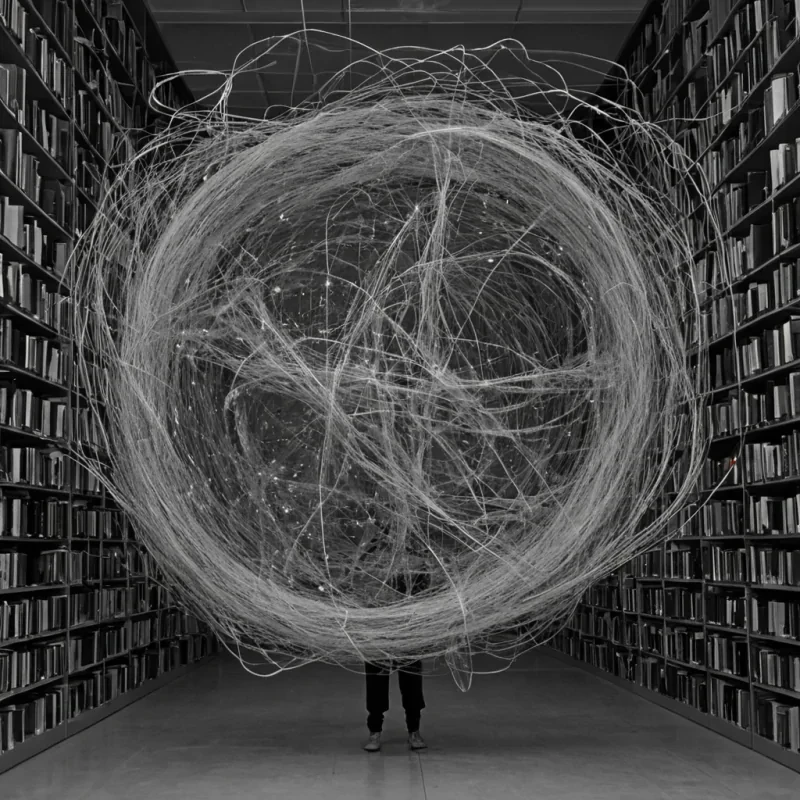 A single, selfrewriting constellation of reversed language, shaped like a 23,001dimensional net of unformed syntax and inverted semantics, drifts through the center of a vast, inverted library of solidified silence. Each thread is spun from the exact moment between a sentence being spoken and its refusal to be understood, a letter being written and dissolving into nonmeaning, a name whispered into the wind and collapsing into pure, unmeasured nonidentity. The net does not transmit wordsit untransmits them, each fraying filament shedding a layer of linguistic potential that never coalesced into coherent narrative, reforming into ephemeral, sapphireveined smoke that coalesces into floating, silent glyphs