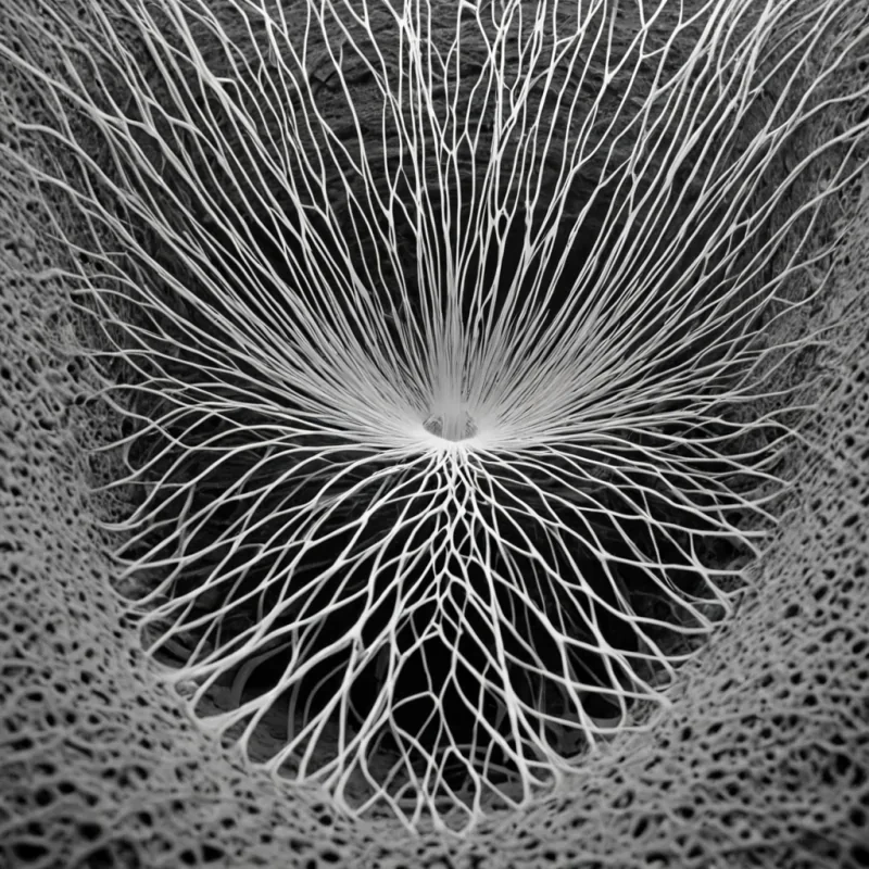 A single, selfresonating lattice of reversed breath, shaped like a 6,349dimensional web of unformed air and inverted respiration, hovers at the center of a vast, inverted cavern of solidified stillness. Each filament is spun from the exact moment between a lung expanding and its refusal to inhale, a sigh escaping lips and dissolving into nonaerodynamics, a breeze brushing skin and collapsing into pure, unmeasured noncirculation. The web does not contain airflowit uncontains it, each fraying thread shedding a layer of pulmonary potential that never coalesced into oxygen, rhythm, or lifeforce, reforming into ephemeral, pearlveined mist that pulses in reverse, drawing