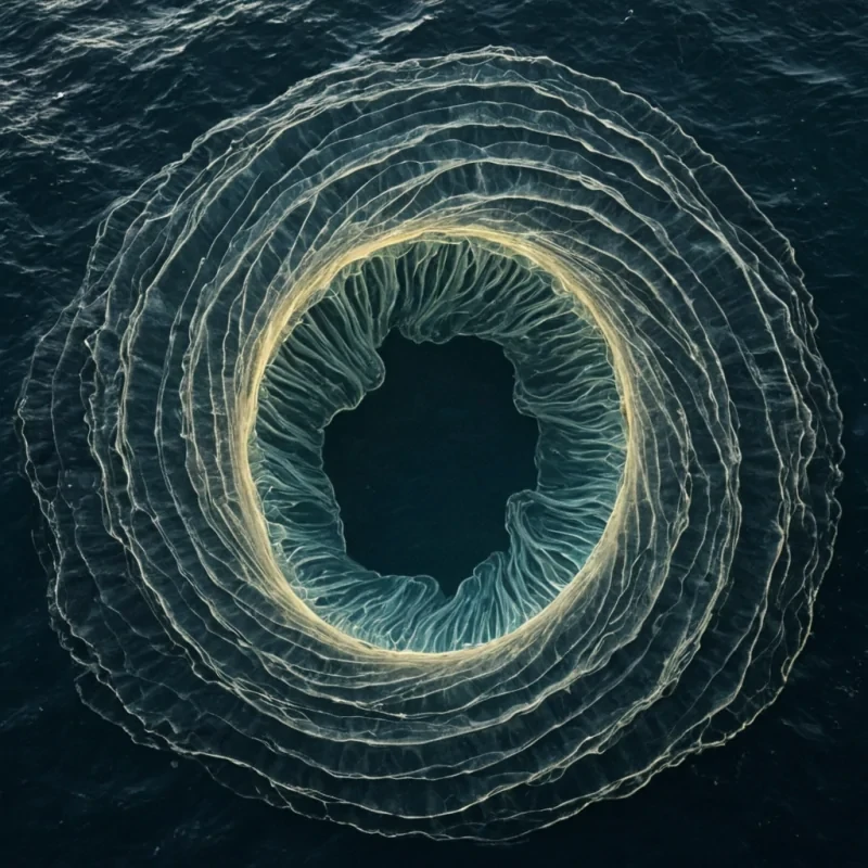 A single, selfgenerating filament of solidified silence, shaped like a fractalized, nonreflective spiral of reversed breath, pulses at the center of a vast, inverted ocean where the water is not liquid, but compressed, unspoken apologies from a civilization that communicated through the weight of unacknowledged guilt. The filament does not vibrateit unapologizes, each coil dissolving a layer of regret that never coalesced, reforming into ephemeral, bioluminescent waves shaped like the negative space between two shoulders that never bowed in the same moment of contrition. The ocean is not fluidit is a layered expanse of petrified remorse, each ripple etched with the acoustic residue of a confession