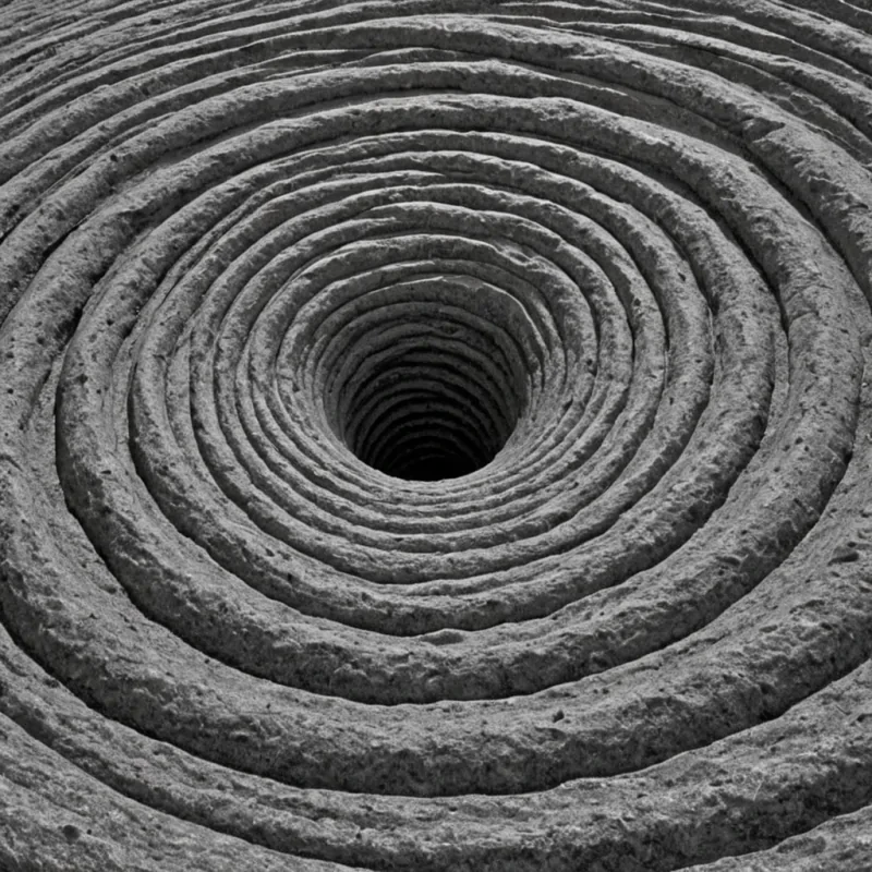 A single, selfsiphoning vortex of reversed gravity, shaped like a 17,302dimensional spiral of unformed weight and inverted descent, rotates through the hollow core of a vast, inverted mountain of solidified levitation. Each coil is spun from the exact moment between a stone falling and its refusal to land, a leaf drifting upward and dissolving into nonfall, a breath syncing with the rhythm of a suspended second and collapsing into pure, unmeasured nonmass. The vortex does not pullit unpulls, each spiraling thread shedding a layer of gravitational potential that never coalesced into pressure, depth, or the weight of being grounded. As it spins backward through the crystalline void, it leaves