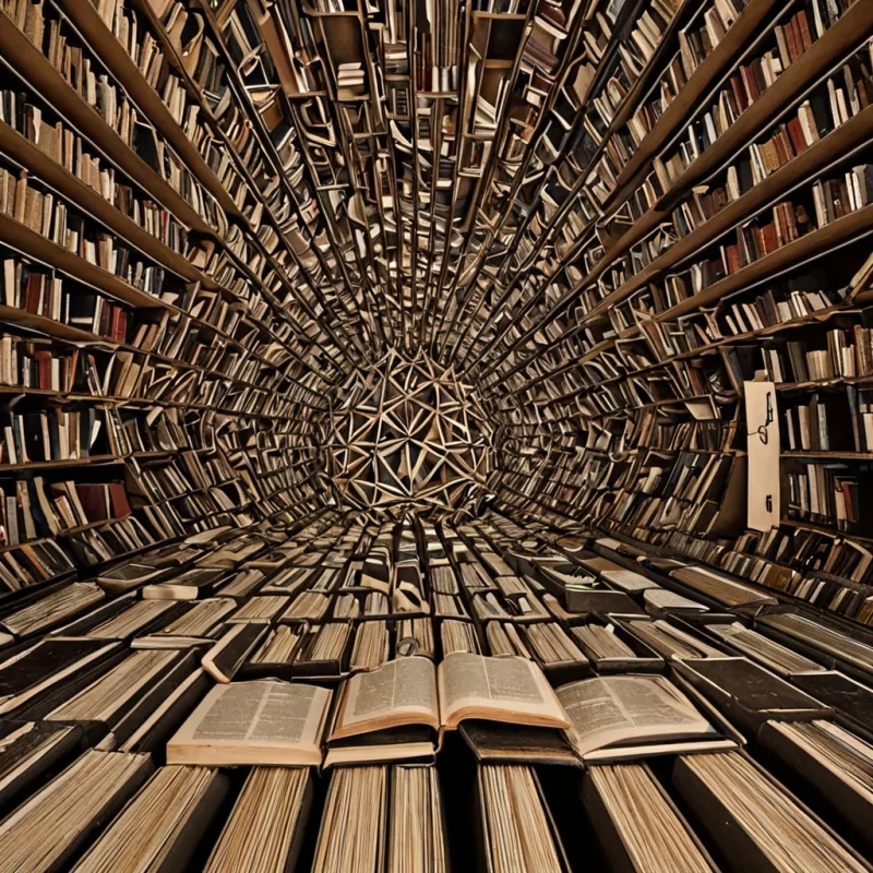 A single, selfilluminating fracture of reversed geometry, shaped like a 23,419dimensional tessellation of unformed space and inverted dimensionality, pulses at the center of a vast, inverted library of solidified abstraction  each book bound not in leather or cloth, but in the exact moment between a thought forming and its refusal to be named, a question asked and dissolving into nonsemantic silence, a theorem proven and collapsing into pure, unmeasured nonlogic. The fracture does not divide space  it undivides it, each splintering edge shedding a layer of spatial potential that never coalesced into coherent form, reforming into ephemeral, obsidianlaced afterimages shaped like the