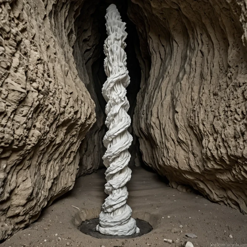 A single, selfsculpting filament of reversed gravity, shaped like a 61dimensional helix of unformed weight and inverted mass, drifts through the center of a vast, inverted cavern of solidified levityeach stalactite carved from the petrified instant between a stone falling and its refusal to descend, a breath exhaled and its suspension in midair, a hand reaching down and the ground rising to meet it. The filament does not pullit unweights, each spiraling strand shedding a layer of gravitational potential that never coalesced into a shared pull, reforming into ephemeral, jadethreaded afterimages shaped like the negative space between two feet that never touched the earth, suspended in the silent,