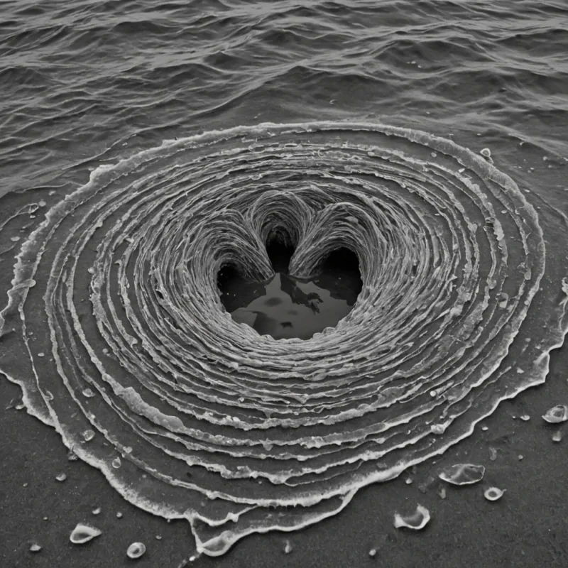 A single, selfsiphoning thread of condensed silence, shaped like a fractalized, breathing spiral of inverted empathy, drifts through the center of a vast, inverted ocean composed of the solidified tears of a civilization that communicated through the duration of synchronized, silent crying for the same unshed grief. The thread does not weepit uncries, each contraction dissolving a layer of sorrow that never coalesced into a shared lament, reforming into ephemeral, lapislaced afterimages shaped like the negative space between two cheeks that never trembled in unison during the same moment of mutual mourning. The ocean is not aqueousit is a stratified expanse of petrified sorrow, each wave a fossilized