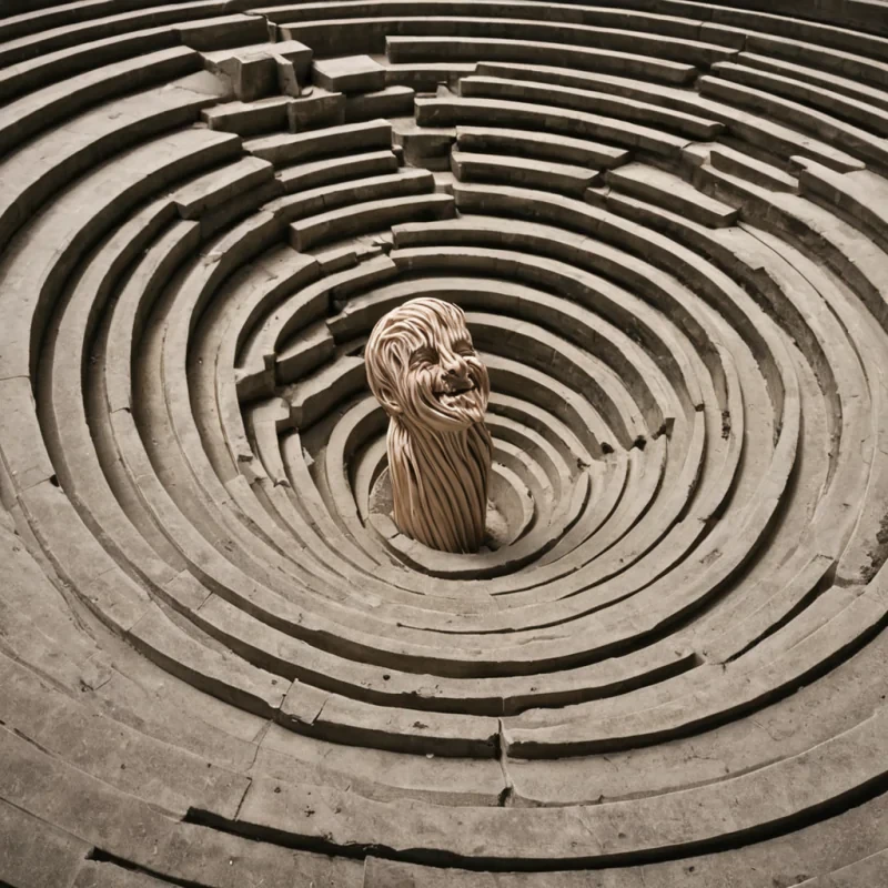 A single, selfdissolving filament of reversed laughter, shaped like a 4,821dimensional spiral of unformed joy and inverted euphoria, drifts through a vast, inverted amphitheater of solidified silenceeach seat carved from the exact moment between a smile forming and its refusal to spread, a voice rising and dissolving into nonaudible breath, a hand reaching and collapsing into pure, unmeasured stillness. The spiral does not echoit unechoes, each twisting strand shedding a layer of emotional resonance that never coalesced into shared warmth, reforming into ephemeral, rosegoldthreaded afterimages shaped like the negative space between two mouths that never parted to speak a joke that never existed