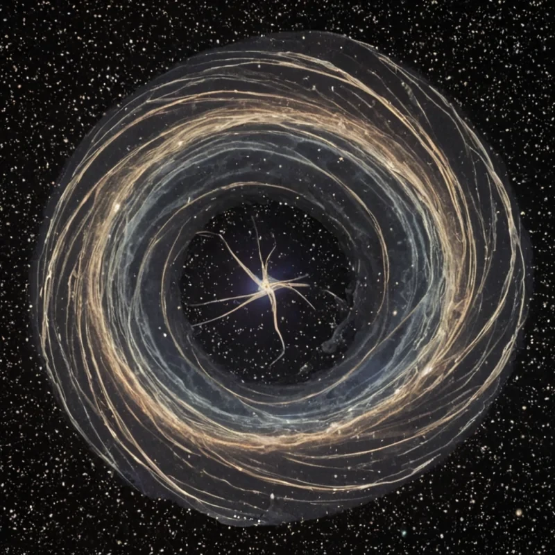 A single, selfresonating filament of inverted stillness, shaped like a 59dimensional helix of unformed motion and reversed momentum, drifts through the center of a vast, inverted nebula of solidified soundeach star forged from the petrified instant between a note struck and its decay, a vibration beginning and a silence reasserting itself in a cosmos where time was not measured by ticks, but by the duration of synchronized, breathless suspension held just before the first frequency was ever permitted to ripple through the void. The filament does not vibrateit unmoves, each coiling strand shedding a layer of kinetic potential that never coalesced into a shared trajectory, reforming into ephemeral, quartzve