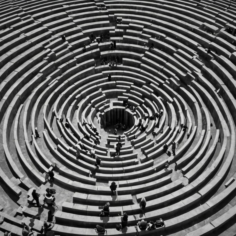 A single, selforganizing lattice of frozen sound waves, shaped like a tessellated mosaic of reversed auditory harmonics, pulses at the center of a vast, inverted amphitheater constructed from the compressed, unperformed symphonies of a civilization that communicated through the duration of synchronized, silent composing of music that never existed. The lattice does not resonateit uncomposes, each harmonic decay dissolving a layer of melody that never coalesced into a shared performance, reforming into ephemeral, jadeveined afterimages shaped like the negative space between two conductors batons that never raised in unison in the same moment of mutual silence. The amphitheater is not architecturalit is a layered expanse of petr