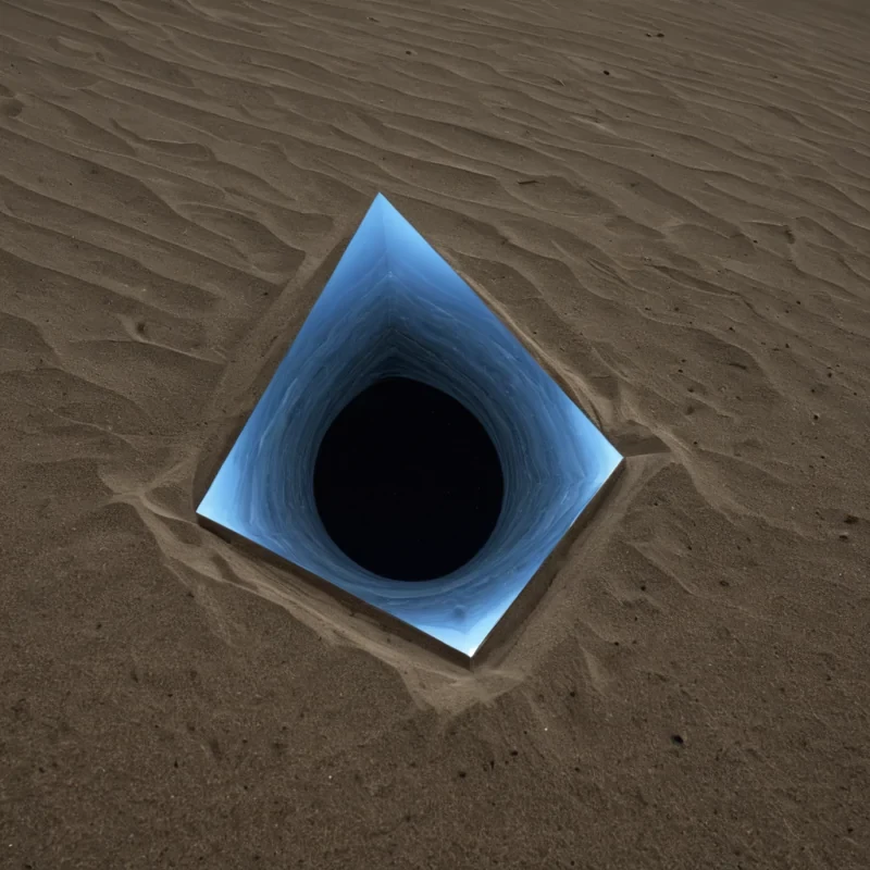 A single, selfresonating shard of reversed moonlight, shaped like a 17,843dimensional fractal of unformed reflection and inverted luminescence, drifts through the hollow core of a vast, inverted observatory of solidified twilight. Each fragment is spun from the exact moment between a stars light bending through atmosphere and its refusal to reach the surface, a mirrors surface distorting a face and dissolving into nonimage, a shadow stretching across sand and collapsing into pure, unmeasured nonillumination. The shard does not reflectit unreflects, each trembling edge shedding a layer of optical potential that never coalesced into clarity, symmetry, or the weight of being seen. As it rotates