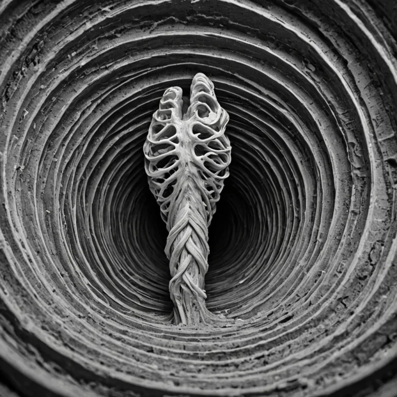 A single, selfdissolving filament of reversed patience, shaped like a 17dimensional spiral of unformed stillness and inverted endurance, drifts through the center of a vast, inverted archive of solidified breatheach shelf carved from the petrified instant between a sigh held and its release, a pause extended and its abrupt termination, a silence stretched and its sudden collapse into sound. The filament does not waitit unwaits, each trembling strand shedding a layer of temporal tolerance that never coalesced into a shared moment of calm, reforming into ephemeral, lapislaced afterimages shaped like the negative space between two lungs that never synchronized, suspended in the hushed, breathless void of a world where time was