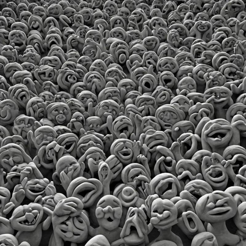 A single, selfresonating cluster of reversed laughter, shaped like a 3,000dimensional knot of unformed joy and inverted mirth, vibrates at the center of a vast, inverted amphitheater of solidified silenceeach seat carved from the exact moment between a childs giggle fading into the air and its refusal to echo, a hand clapping and dissolving into nonauditory stillness, a joke told and collapsing into pure, unmeasured nonhumor. The cluster does not amplify soundit unamplifies it, each pulsing node shedding a layer of comedic potential that never coalesced into shared delight, reforming into ephemeral, citrinethreaded afterimages shaped like the