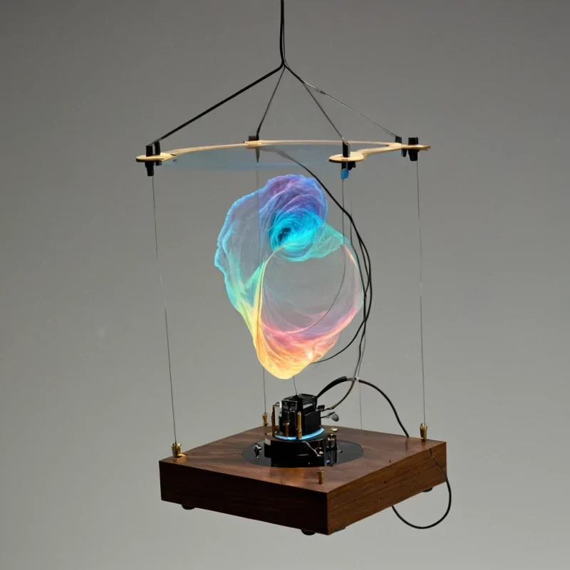 A single, selfsynthesizing nebula of reversed light coils through the core of a floating, inverted music box suspended in the vacuum between two collapsing dimensions, its structure not wood or metal but grown from the solidified resonance of a thousand unplayed lullabies that never soothed a sleeping universe. The nebula does not glowit unplays, each rotation unwinding a note into its original silence, releasing a wave of zeroentropy harmony that dissolves the fabric of sound into a mist of iridescent, crystalline breaths, each one etched with the chromatic afterimage of a lullaby that never reached an ear. The music boxs gears are not mechanicalthey are fossilized moments of stillness