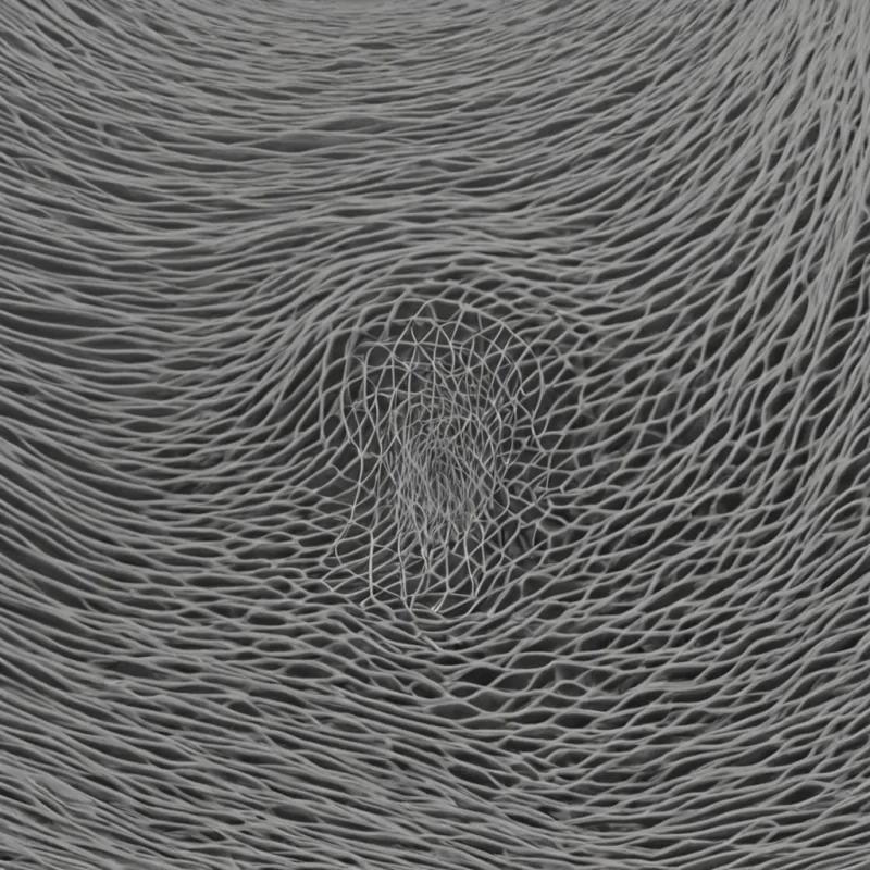 A single, selfresonating filament of reversed silence, shaped like a 47,203dimensional lattice of unformed stillness and inverted quiet, pulses at the center of a vast, inverted ocean of solidified sound  each wave carved from the exact moment between a whisper forming in the throat and its refusal to travel through air, a sigh trembling in the chest and dissolving into nonacoustic emptiness, a heartbeat syncing with the deep and collapsing into pure, unmeasured nonvibration. The filament does not absorb noise  it unabsorbs it, each coiling thread shedding a layer of auditory potential that never coalesced into harmonic wave, reforming into ephemeral, onyxthreaded static that drift