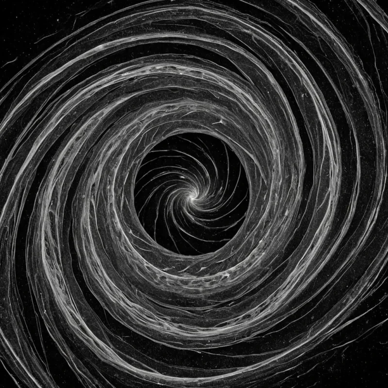 A single, selfoscillating helix of solidified quantum uncertainty rotates in the center of a vast, still void composed entirely of inverted, nonreflective silence from a civilization that communicated through the absence of sound in the spaces between breaths. The helix does not spinit unmeasures, each twist unraveling into a slow, backward cascade of probability waves, reforming into ephemeral topologies shaped like the negative space between two decisions that never coexisted in the same timeline. The void is not emptyit is a layered expanse of petrified potential, each stratum etched with the emotional residue of a choice that was never made, its edges glowing with the faint, entropic afterimage of a