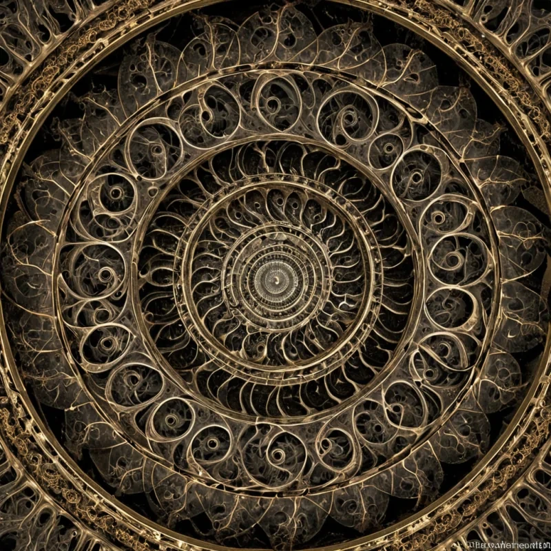 A single, selfreplicating fractal of liquid time, shaped like a 37dimensional spiral of inverted chronology and unformed causality, pulses at the center of a vast, inverted clockwork ocean composed of the petrified gears of a civilization that measured meaning through the duration of synchronized, silent pauses between the first and last tick of a clock that never wound. The fractal does not evolveit unmeasures, each coil shedding a layer of temporal potential that never coalesced into a shared sequence, reforming into ephemeral, obsidianthreaded afterimages shaped like the negative space between two hands that never moved in the same moment of mutual stillness. The ocean is not fluidit is a stratified ex