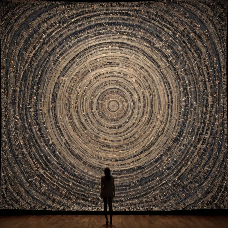A single, selfrewriting tapestry of reversed dreams, shaped like a 5,678dimensional mosaic of unformed subconscious and inverted imagination, floats at the center of a vast, inverted theater of solidified wakefulness  each thread spun from the exact moment between a thought forming in the mind and its refusal to be dreamed, a memory dissolving into nonnarrative silence, a vision flickering in the periphery and collapsing into pure, unmeasured nonillusion. The tapestry does not preserve the unreal  it unpreserves it, each shimmering filament shedding a layer of psychic potential that never coalesced into nocturnal narrative, reforming into ephemeral, opalveined afterimages shaped
