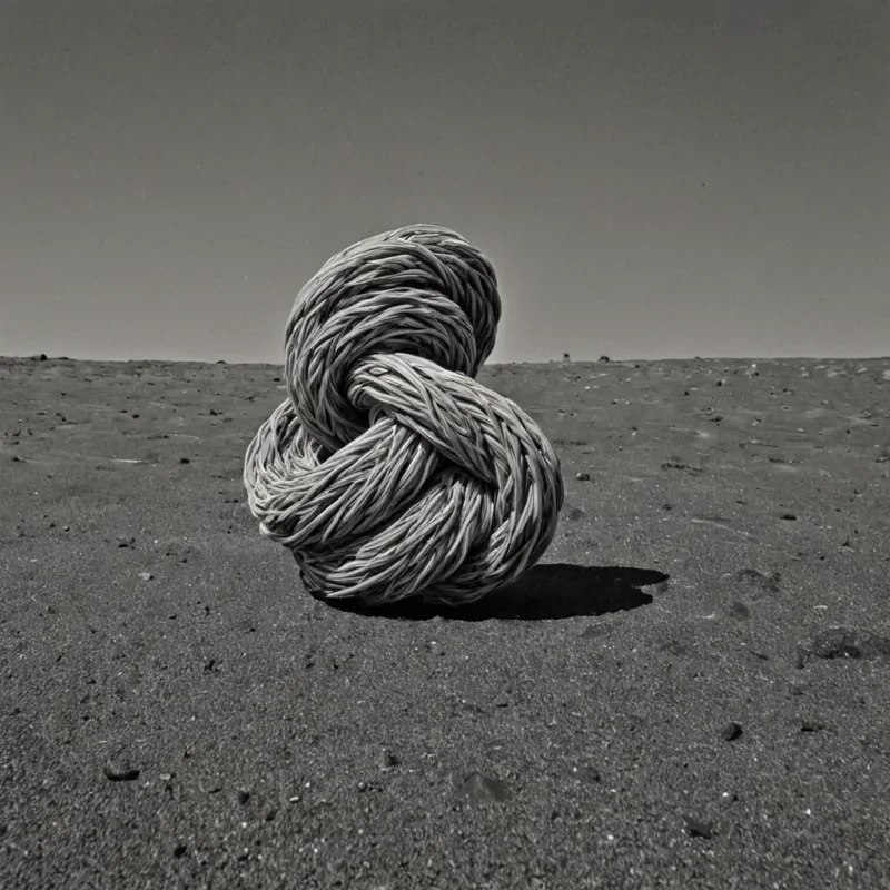 A single, selfoscillating tangle of reversed gravity, shaped like a 3,842dimensional knot of unformed weight and inverted pull, floats at the center of a vast, inverted sky of solidified buoyancy  each strand woven from the exact moment between a foot lifting off the ground and its refusal to descend, a stone released from a hand and dissolving into nonmomentum, a birds wing beating in midair and collapsing into pure, unmeasured nonfall. The tangle does not anchor matter  it unanchors it, each shimmering filament shedding a layer of gravitational potential that never coalesced into downward force, reforming into ephemeral, topazveined afterimages shaped like