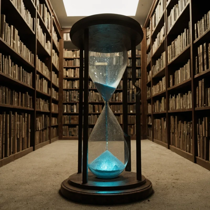 A single, translucent hourglass made of solidified moonlight and woven static hangs suspended in the center of a vast, still archive of forgotten languages, its sand not granular but composed of shimmering, iridescent fragments of unspoken thoughts, each one glowing with the faint afterimage of a decision never made. The hourglass does not measure timeit resonates with the emotional frequency of every choice that was left unmade, its glass surface etched with shifting, selfreplicating glyphs that form the names of paths not taken, rendered in the language of dreams that dissolve upon being understood. Around it, the archives shelves are not wood, but solidified breaths from a thousand silent apologies, each one arranged in perfect geometric