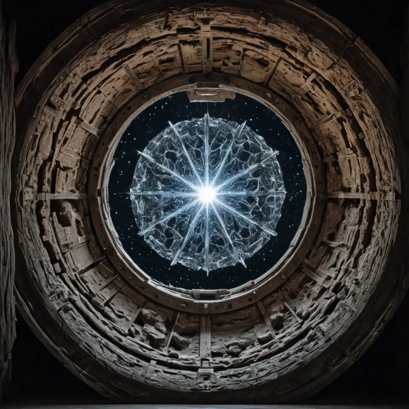 A single, selfsustaining mirror made of solidified sunlight hangs suspended in the center of a vast, still chamber carved from the inside of a frozen supernova, its surface not glass but a crystalline lattice of compressed, unreflected light from a civilization that communicated through the absence of shadows. The mirror does not reflectit absorbs, distorting the surrounding space into a slowmotion cascade of inverted constellations that pulse in time with the subsonic resonance of a language spoken only in the silence between heartbeats. The chamber walls are not stonethey are layers of solidified time, each stratum etched with the faint, trembling outlines of decisions that never occurred, their edges glowing with the faint afterimage of a choice that