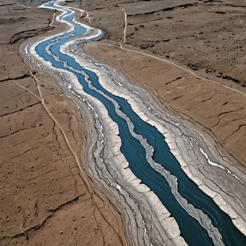 A single, selfrewinding river of reversed water, shaped like a 12,843dimensional cascade of unformed liquidity and inverted flow, meanders through a vast, inverted valley of solidified drought  each ripple carved from the exact moment between a raindrop hitting the earth and its refusal to seep, a tear falling from an eye and dissolving into nonwetness, a fountains arc freezing midsplash and collapsing into pure, unmeasured nonmoisture. The river does not carry water  it uncarries it, each receding wave shedding a layer of hydrological potential that never coalesced into lifegiving current, reforming into ephemeral, lapislazuli ve