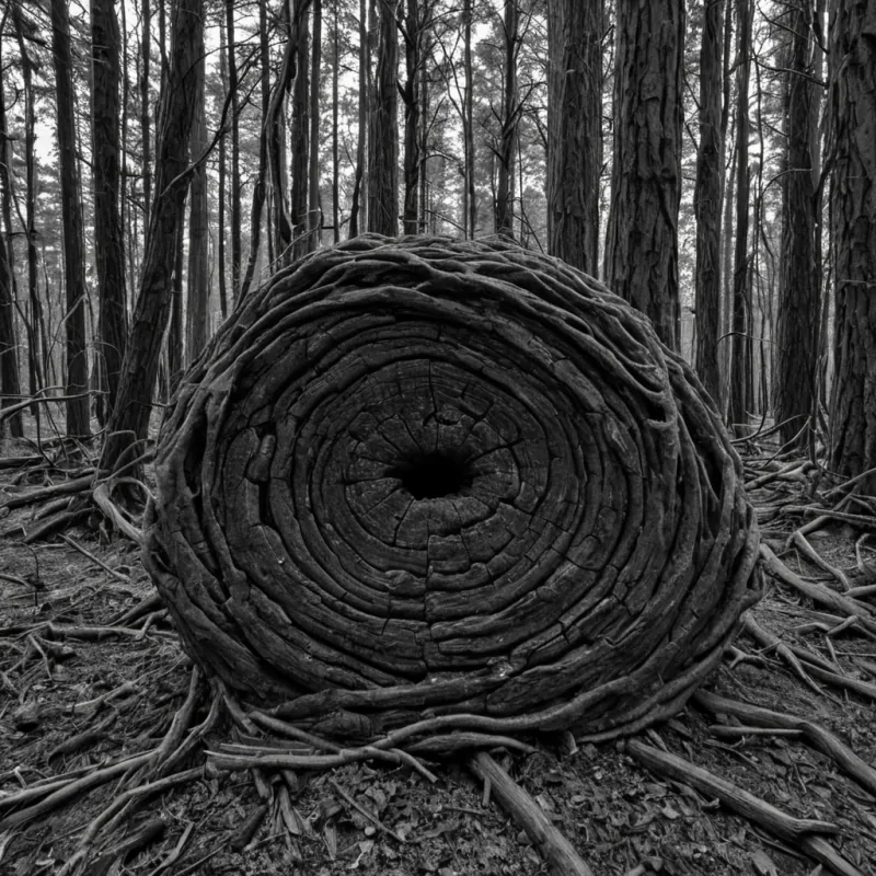 A single, selfoscillating membrane of solidified silence fractures through the center of a suspended, inverted forest of crystallized breaths, its surface not smooth but etched with the thermal afterimage of a sigh that never reached the air. The membrane does not rippleit collapses inward with each pulse, compressing the emotional weight of a thousand unshared confessions into a dense, obsidian knot that thrums with the subharmonic resonance of a name whispered in a language that dissolves upon utterance. The trees are not woodthey are hollowedout trunks of petrified anticipation, each branch etched with the chromatic afterimage of a moment suspended between breaths. The forest floor is not soilit is a layered