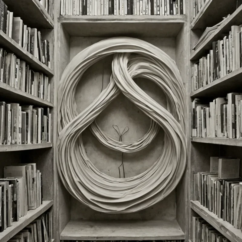 A single, selfunfolding filament of reversed memory, shaped like a 1,098dimensional Mbius ribbon of unformed recollection and inverted nostalgia, drifts through a vast, inverted archive of solidified dreamseach shelf carved from the exact moment between a memory forming and its refusal to be recalled, a face appearing and dissolving into nonvisual haze, a name whispered and collapsing into pure, unmeasured silence. The filament does not rememberit unremembers, each spiraling twist shedding a layer of emotional resonance that never coalesced into lived experience, reforming into ephemeral, amethystthreaded afterimages shaped like the negative space between two hands that never touched in a forgotten embrace. The air